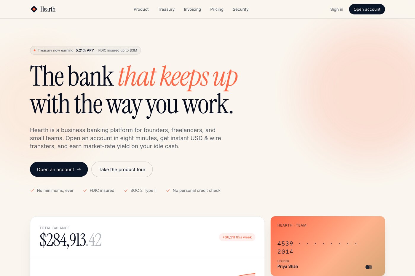 Hearth — business banking platform for founders and small teams