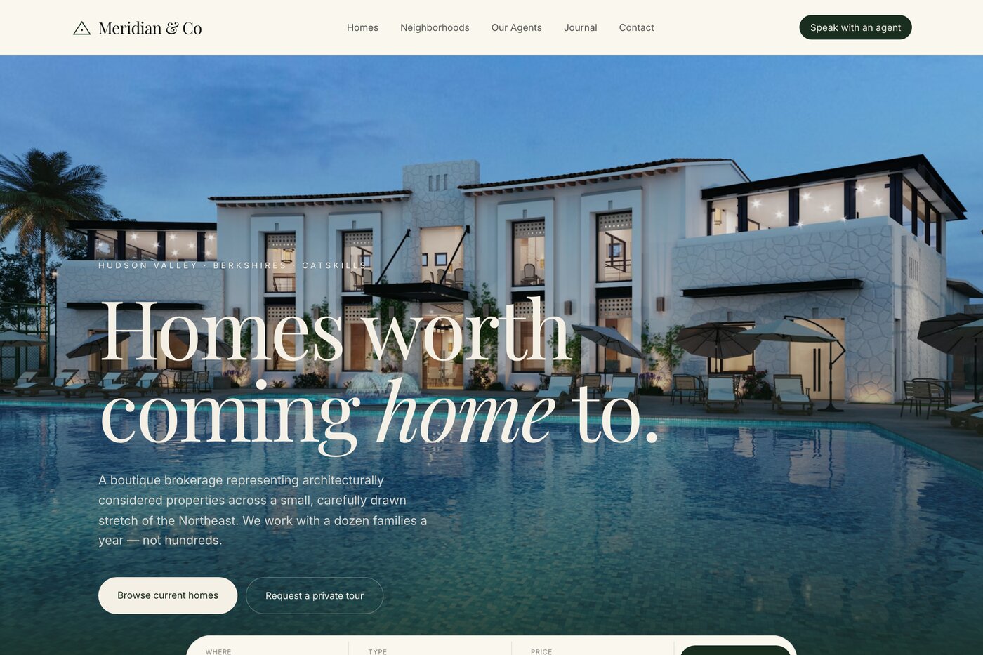 Meridian & Co — luxury real estate brokerage homepage