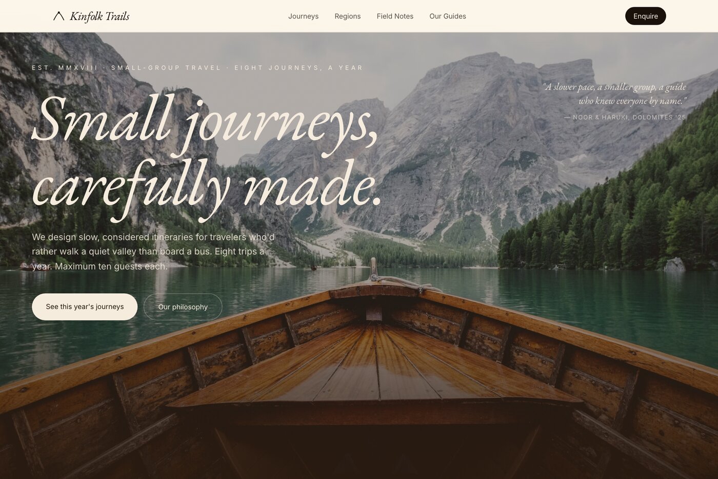 Kinfolk Trails — small-group curated travel homepage